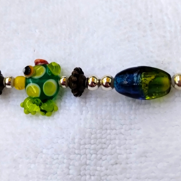 Vintage Silver Green Red Bead Eyeglasses Sunglasses Chain - Picture 4 of 7